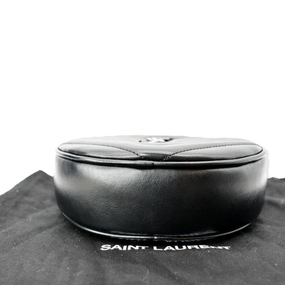 YVES SAINT LAURENT Vinyle Round Chevron Leather Camera Crossbody Bag Black