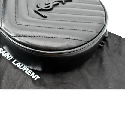 YVES SAINT LAURENT Vinyle Round Chevron Leather Camera Crossbody Bag Black