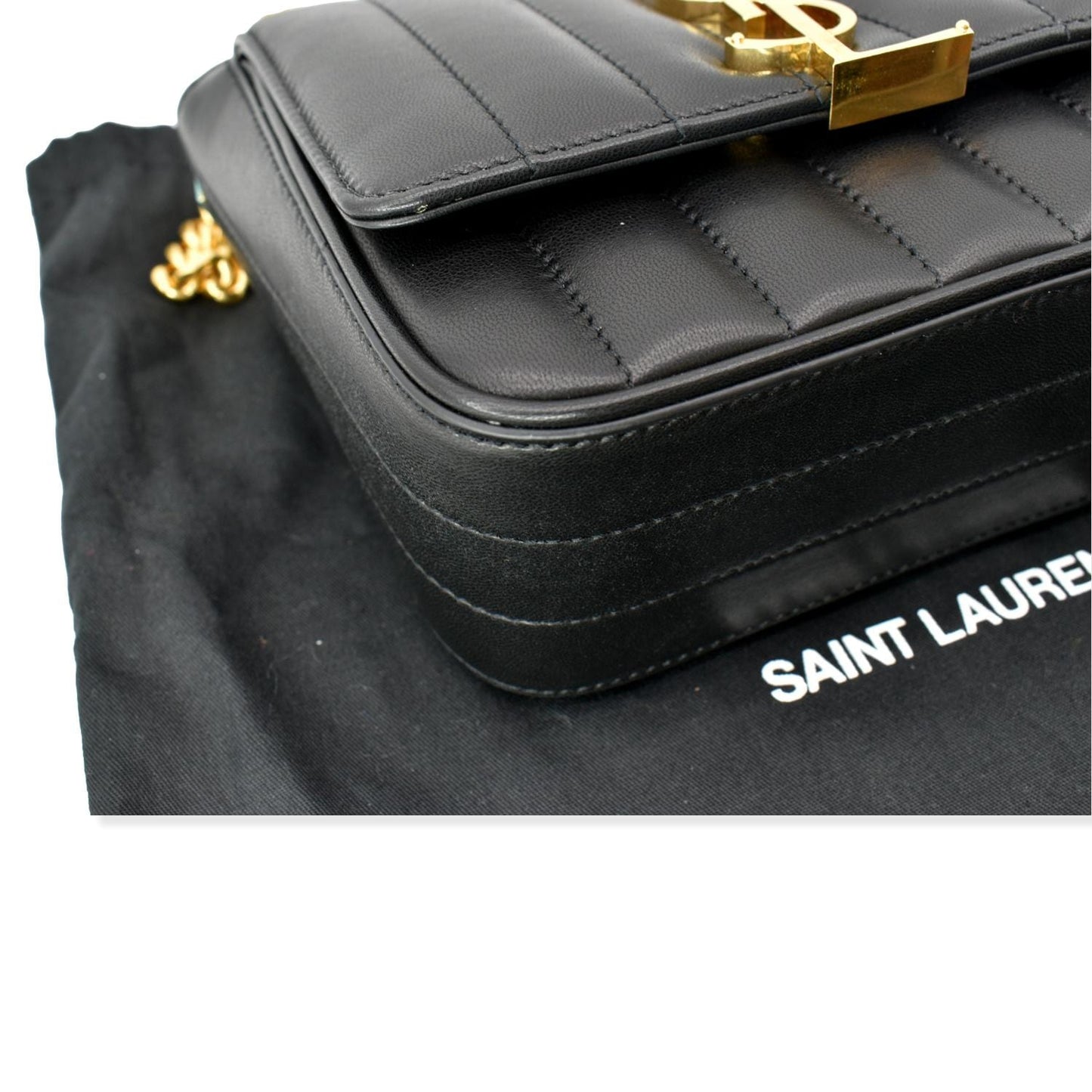 YVES SAINT LAURENT Vicky Small Monogram Leather Chain Crossbody Bag Black