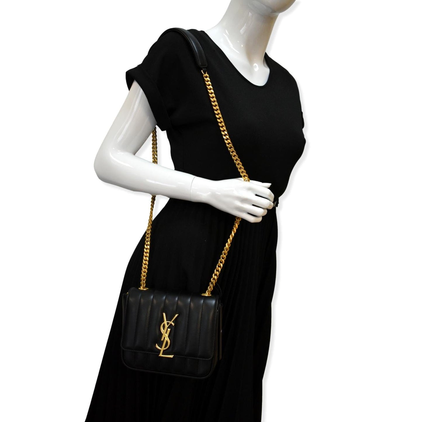 YVES SAINT LAURENT Vicky Small Monogram Leather Chain Crossbody Bag Black