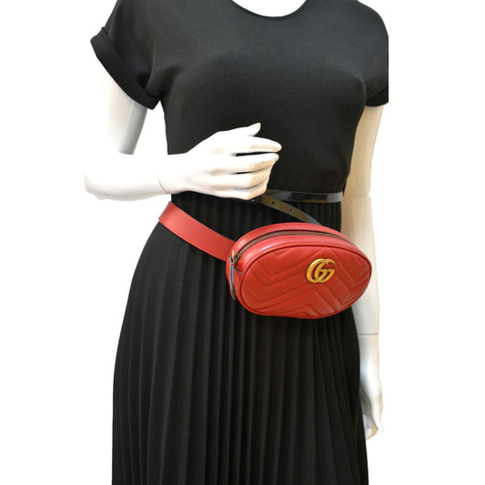 GUCCI GG Marmont Matelasse Leather Belt Bag Red 476434