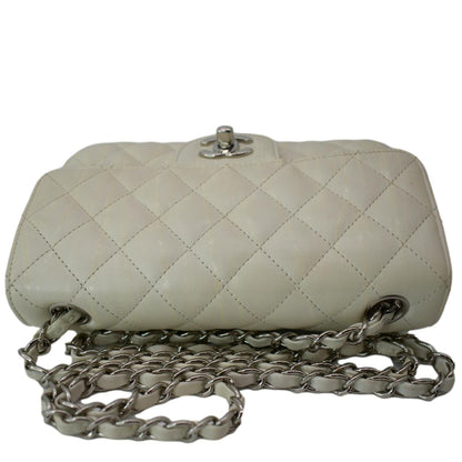 CHANEL Mini Flap Grained Calfskin Leather Crossbody Bag White