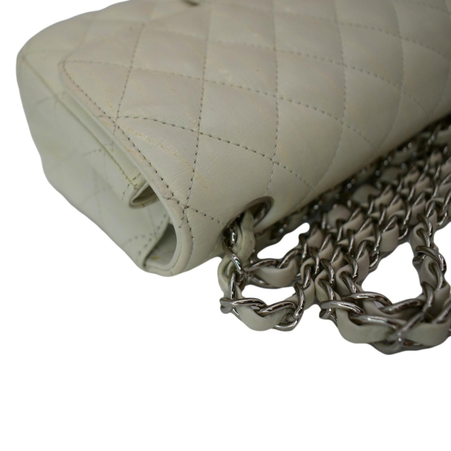 CHANEL Mini Flap Grained Calfskin Leather Crossbody Bag White