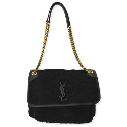 YVES SAINT LAURENT Niki Medium Tweed Shoulder Bag Black