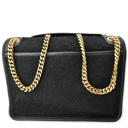 YVES SAINT LAURENT Niki Medium Tweed Shoulder Bag Black
