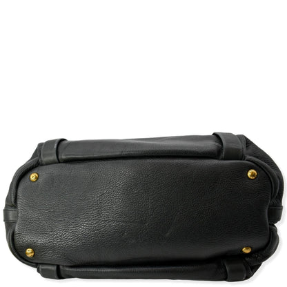 PRADA Vitello Daino Logo Embossed Leather Hobo Bag Black