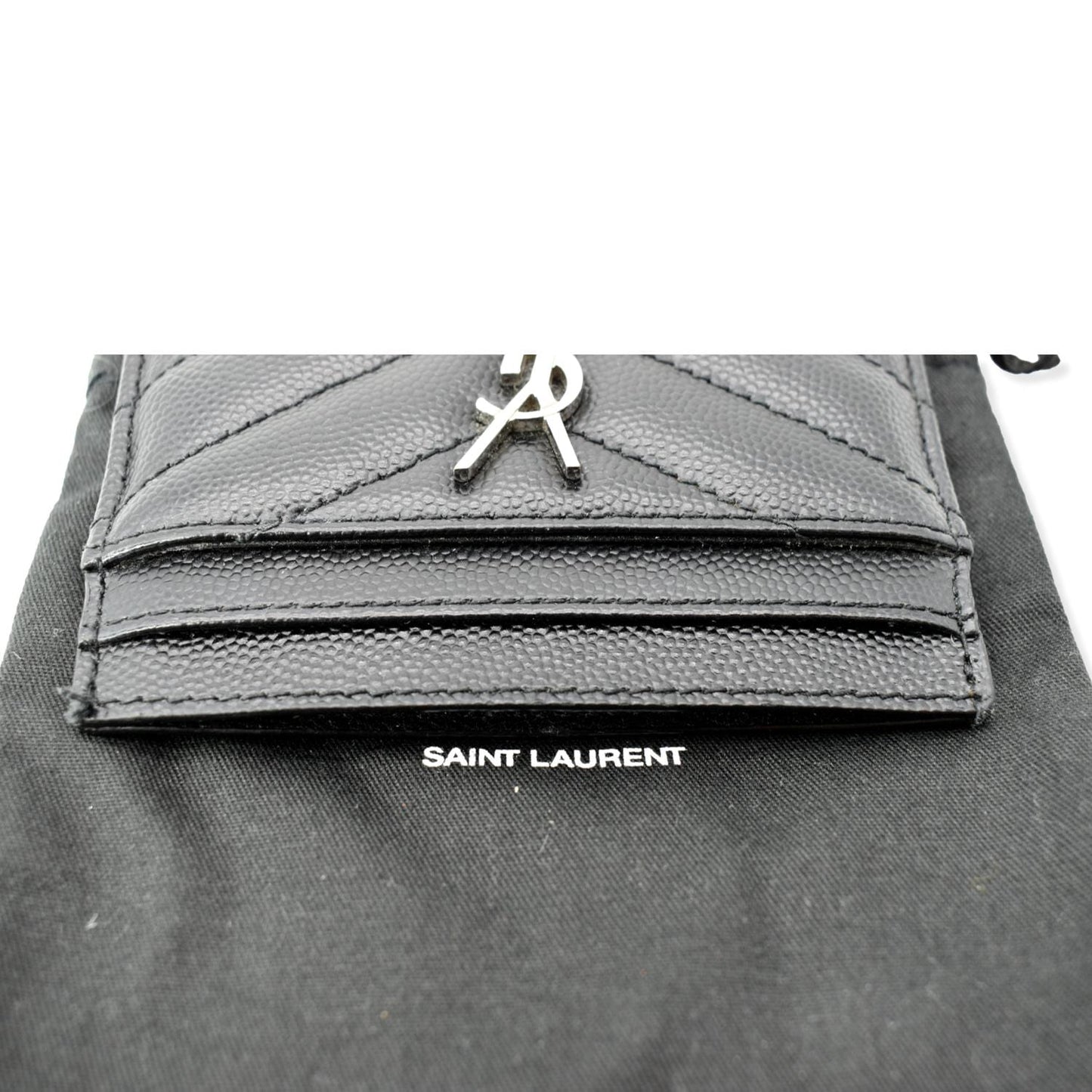 YVES SAINT LAURENT Monogram Grain Leather Card Case Black - Hot Deals