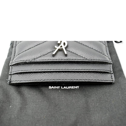 YVES SAINT LAURENT Monogram Grain Leather Card Case Black - Hot Deals