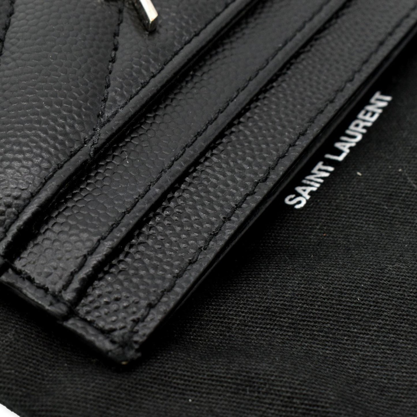 YVES SAINT LAURENT Monogram Grain Leather Card Case Black - Hot Deals
