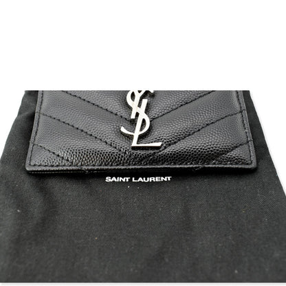 YVES SAINT LAURENT Monogram Grain Leather Card Case Black - Hot Deals