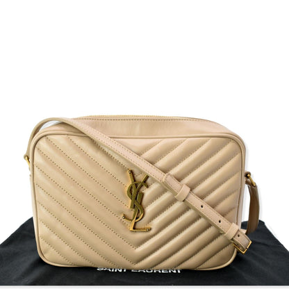 YVES SAINT LAURENT Lou Leather Camera Crossbody Bag Beige