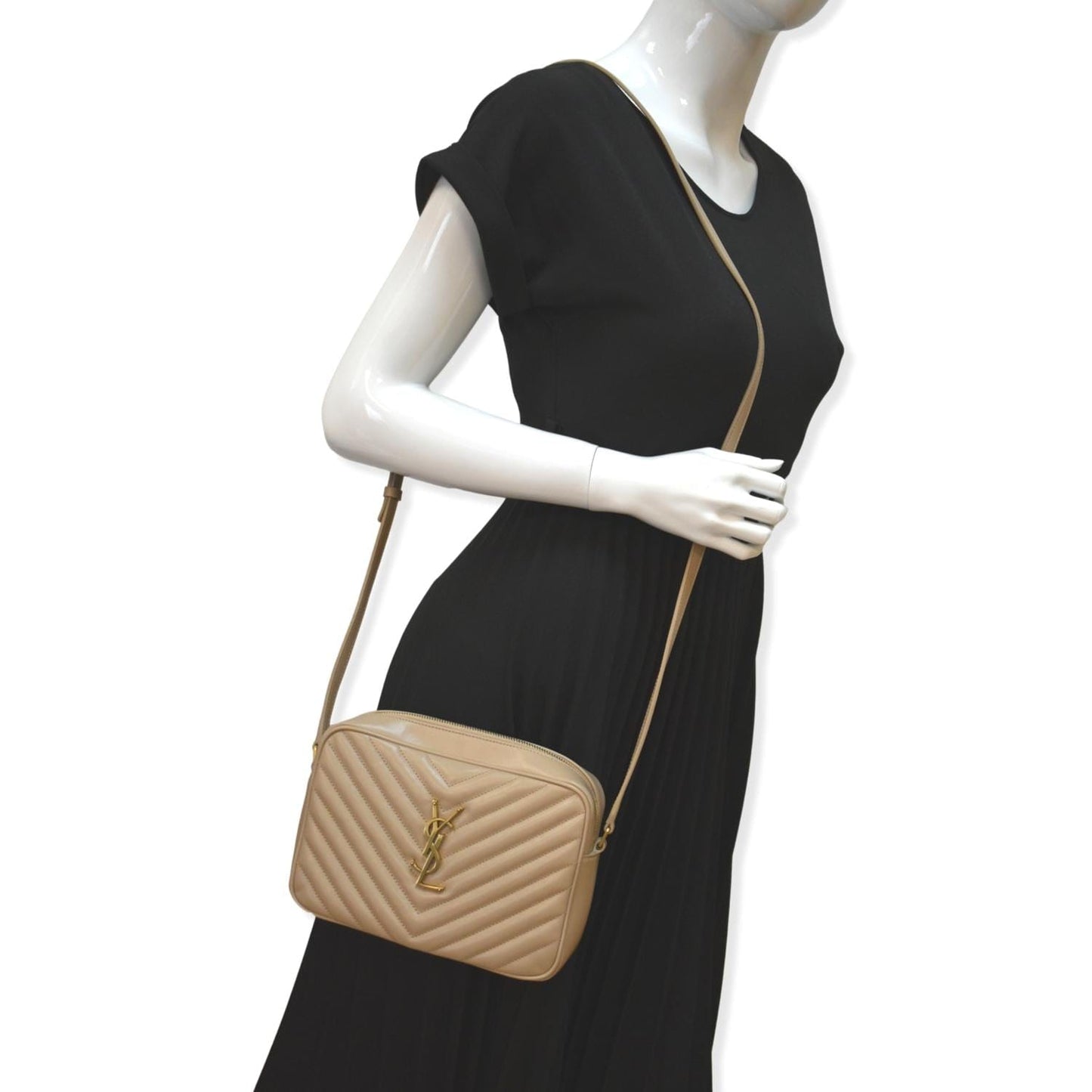 YVES SAINT LAURENT Lou Leather Camera Crossbody Bag Beige