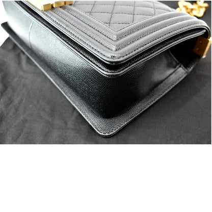 CHANEL Medium Boy Flap Caviar Quilted Leather Shoulder Bag Black
