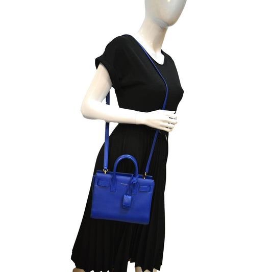 YVES SAINT LAURENT Sac de Jour Leather Shoulder Bag Blue