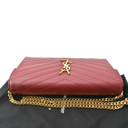 Yves Saint Laurent Embossed Leather Wallet on Chain Shoulder Bag Red
