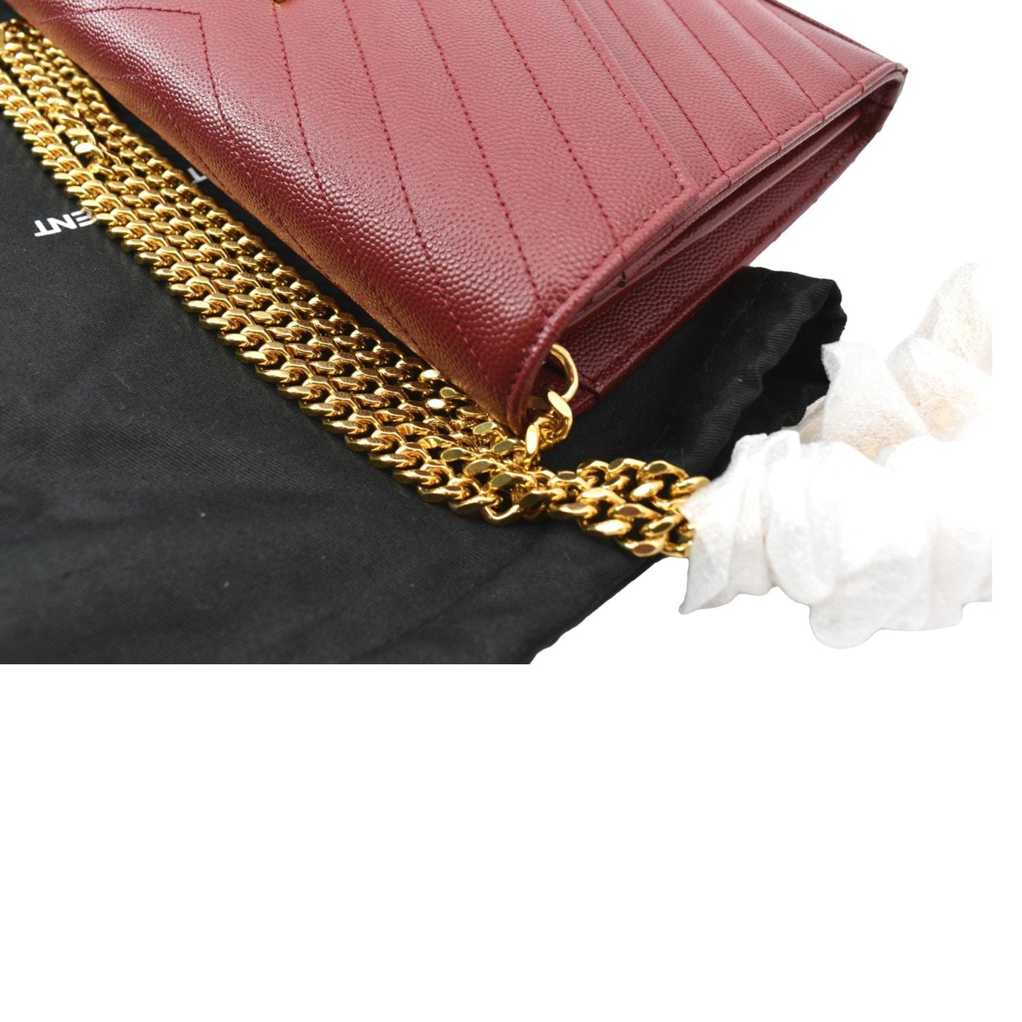 Yves Saint Laurent Embossed Leather Wallet on Chain Shoulder Bag Red