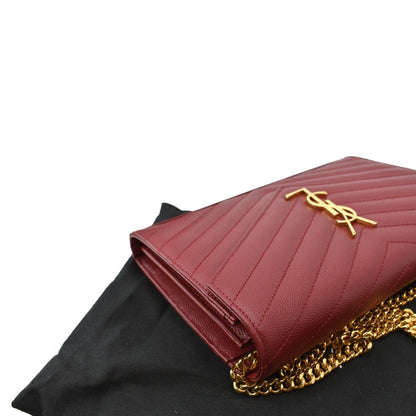 Yves Saint Laurent Embossed Leather Wallet on Chain Shoulder Bag Red