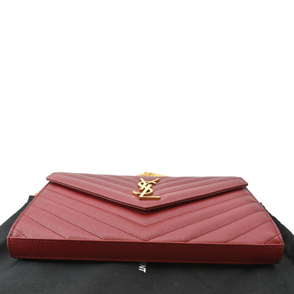 Yves Saint Laurent Embossed Leather Wallet on Chain Shoulder Bag Red