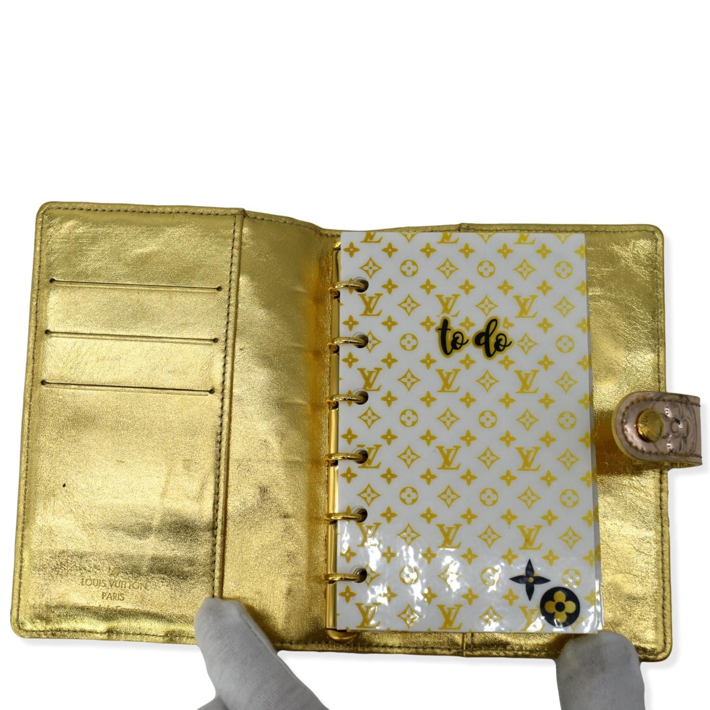 LOUIS VUITTON Miroir Small Monogram Embossed Ring Agenda Gold