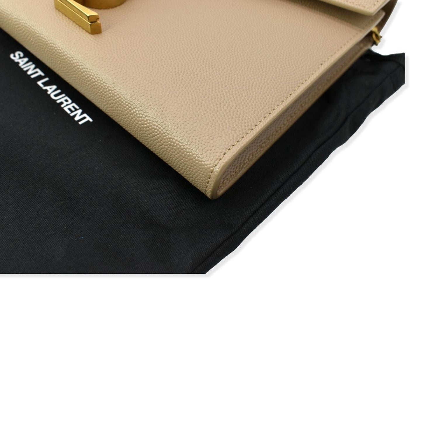 YVES SAINT LAURENT Cassandra Grain De Poudre Embossed Chain Wallet Beige