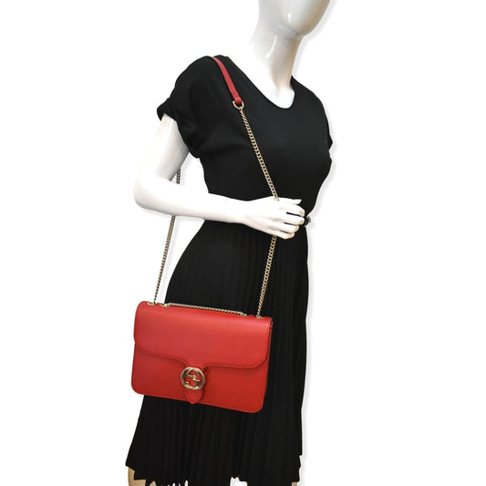 GUCCI Interlocking GG Calfskin Leather Crossbody Bag Red 510303