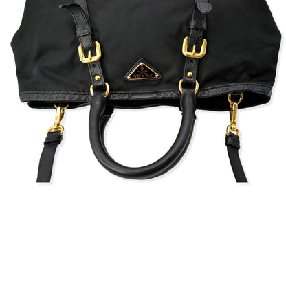 PRADA Tessuto Vitello Daino Nylon Tote Shoulder Bag Black