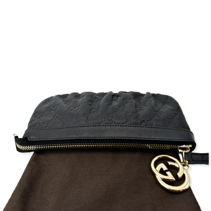 GUCCI Guccissima Leather GG Wristlet Pochette Black 212203