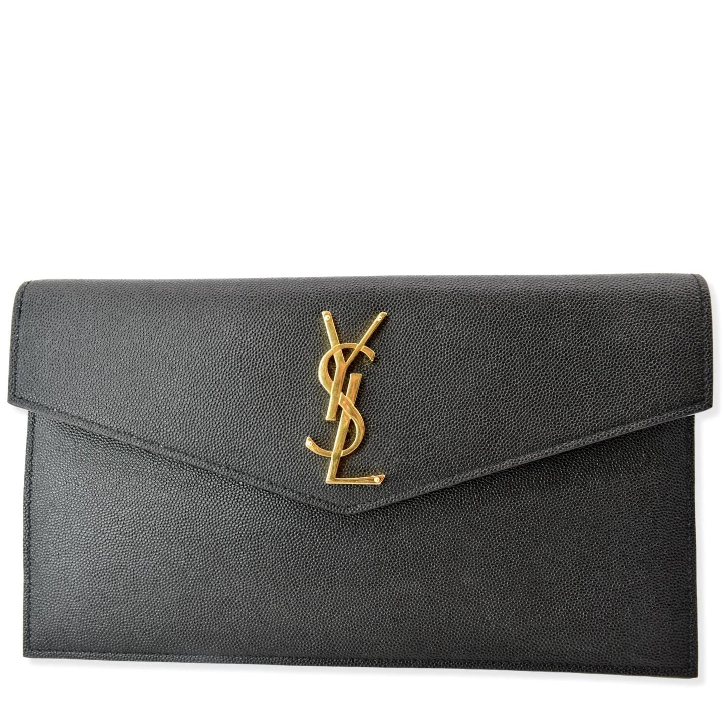 YVES SAINT LAURENT Uptown Envelope Grain De Poudre Leather Clutch Black