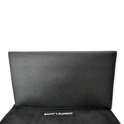 YVES SAINT LAURENT Uptown Envelope Grain De Poudre Leather Clutch Black