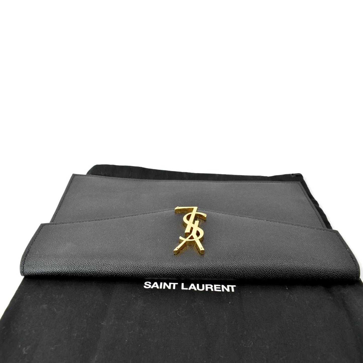 YVES SAINT LAURENT Uptown Envelope Grain De Poudre Leather Clutch Black