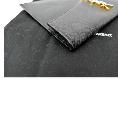 YVES SAINT LAURENT Uptown Envelope Grain De Poudre Leather Clutch Black