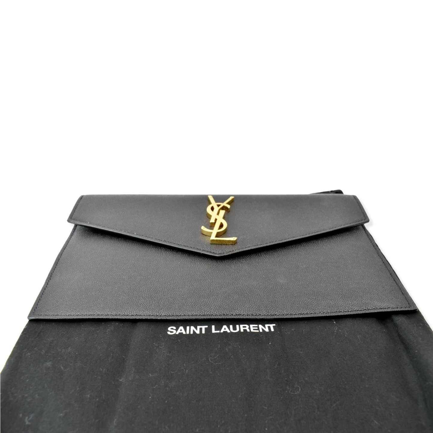 YVES SAINT LAURENT Uptown Envelope Grain De Poudre Leather Clutch Black