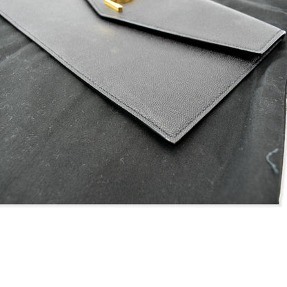 YVES SAINT LAURENT Uptown Envelope Grain De Poudre Leather Clutch Black