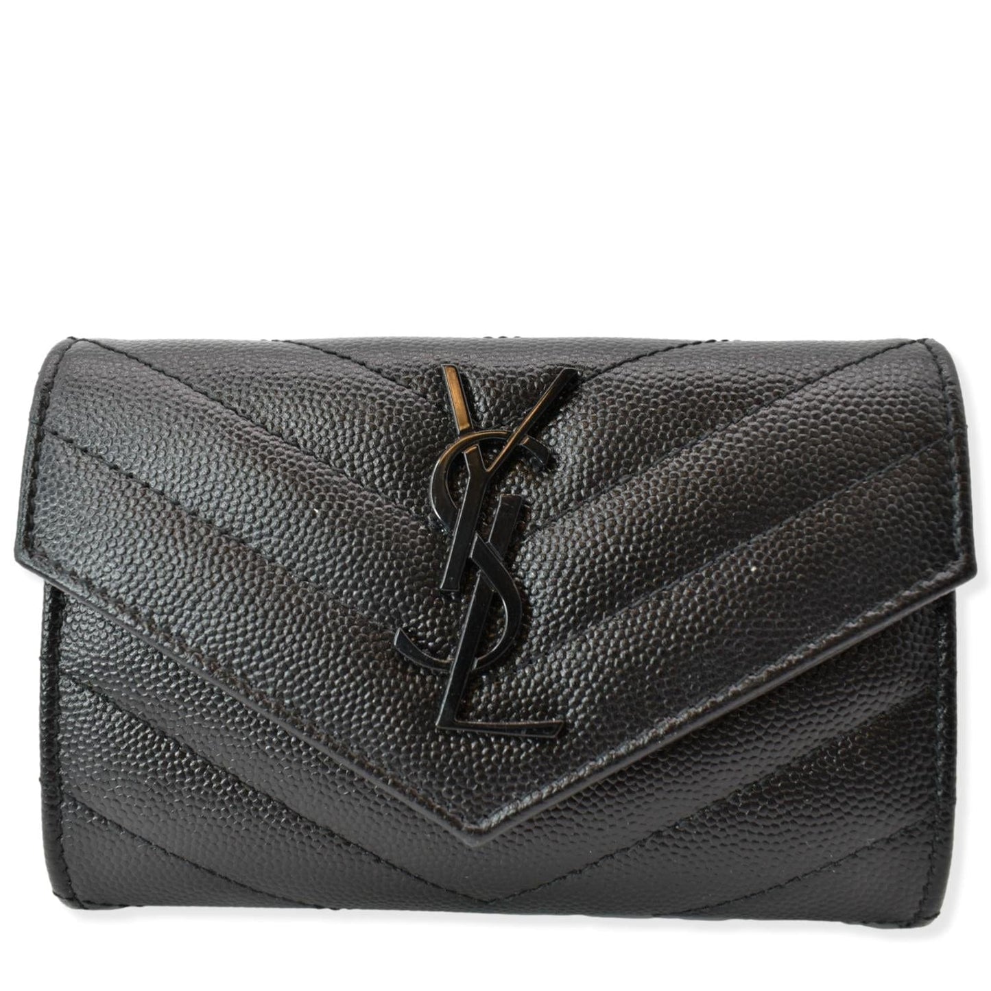 YVES SAINT LAURENT Monogram Grain De Poudre Leather Wallet Black
