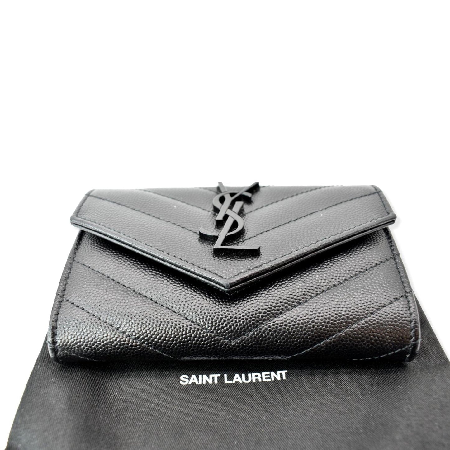 YVES SAINT LAURENT Monogram Grain De Poudre Leather Wallet Black