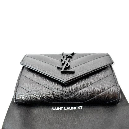 YVES SAINT LAURENT Monogram Grain De Poudre Leather Wallet Black