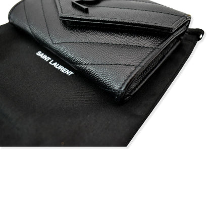 YVES SAINT LAURENT Monogram Grain De Poudre Leather Wallet Black