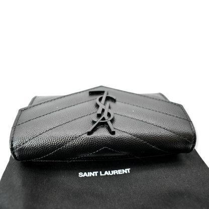 YVES SAINT LAURENT Monogram Grain De Poudre Leather Wallet Black