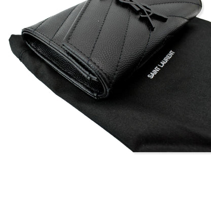 YVES SAINT LAURENT Monogram Grain De Poudre Leather Wallet Black