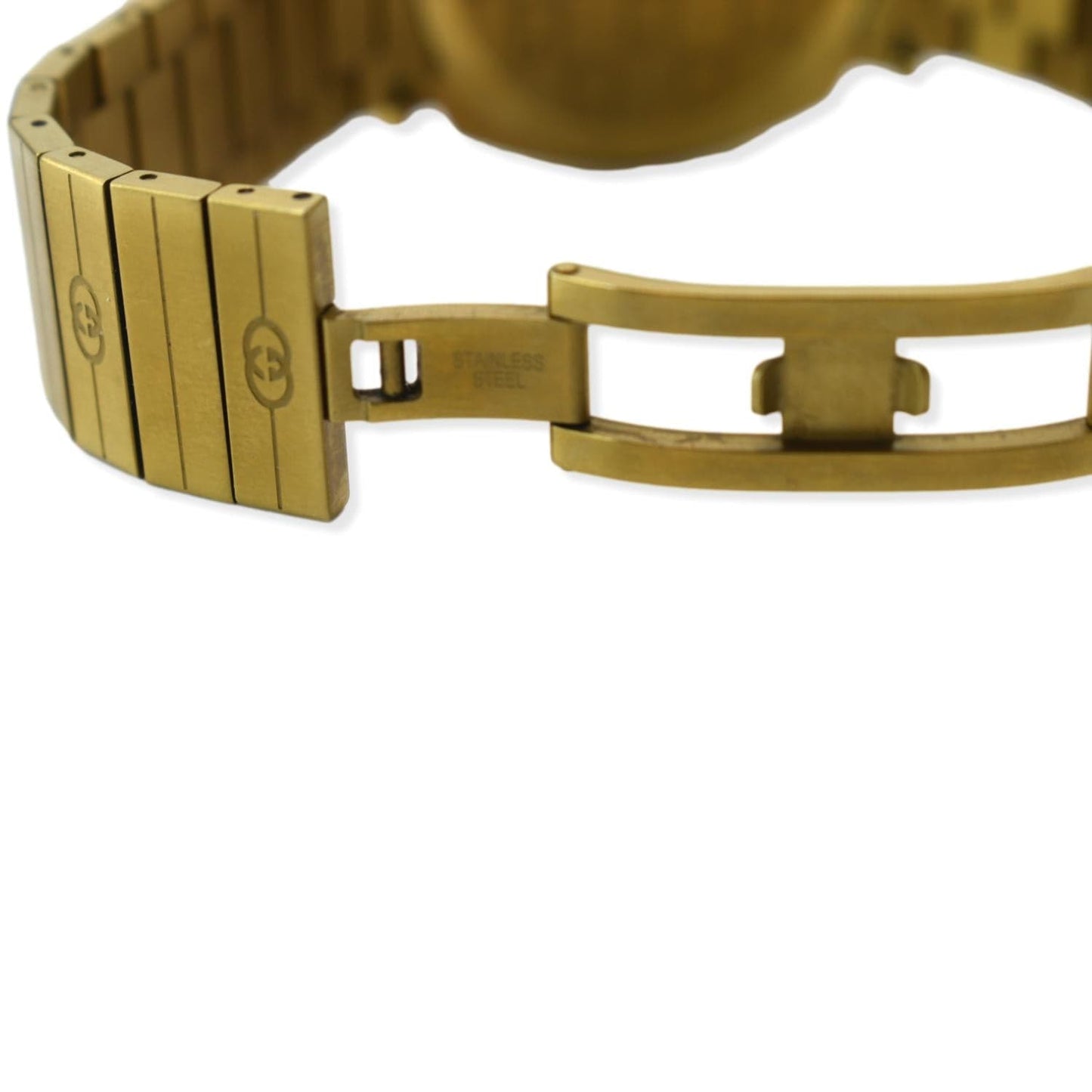 GUCCI Grip GG Engraved Quartz Gold Dial Stainless Steel Watch 35MM