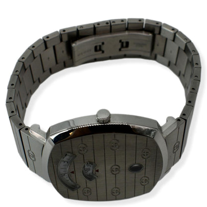 GUCCI Grip 1573 GG Engraved Quartz Silver Dial Stainless Steel Watch 35MM