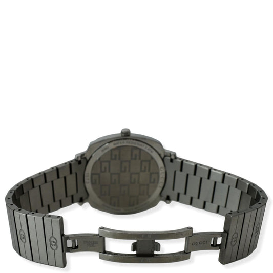 GUCCI Grip 1573 GG Engraved Quartz Silver Dial Stainless Steel Watch 35MM