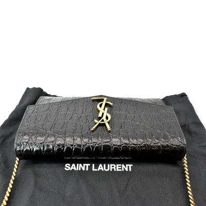 YVES SAINT LAURENT Uptown Crocodile-Embossed Crossbody Chain Wallet Black
