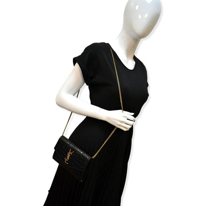 YVES SAINT LAURENT Uptown Crocodile-Embossed Crossbody Chain Wallet Black