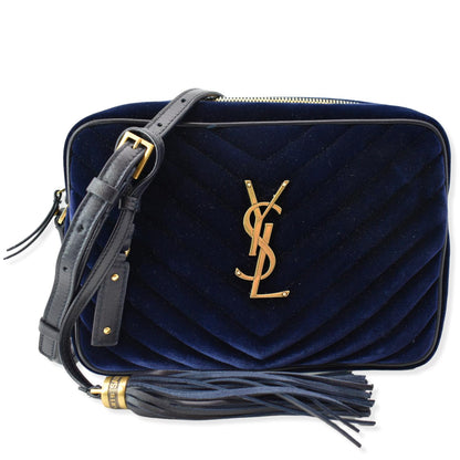 YVES SAINT LAURENT Lou Velvet Camera Crossbody Bag Blue