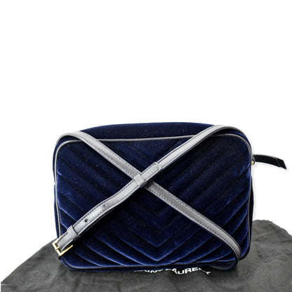 YVES SAINT LAURENT Lou Velvet Camera Crossbody Bag Blue