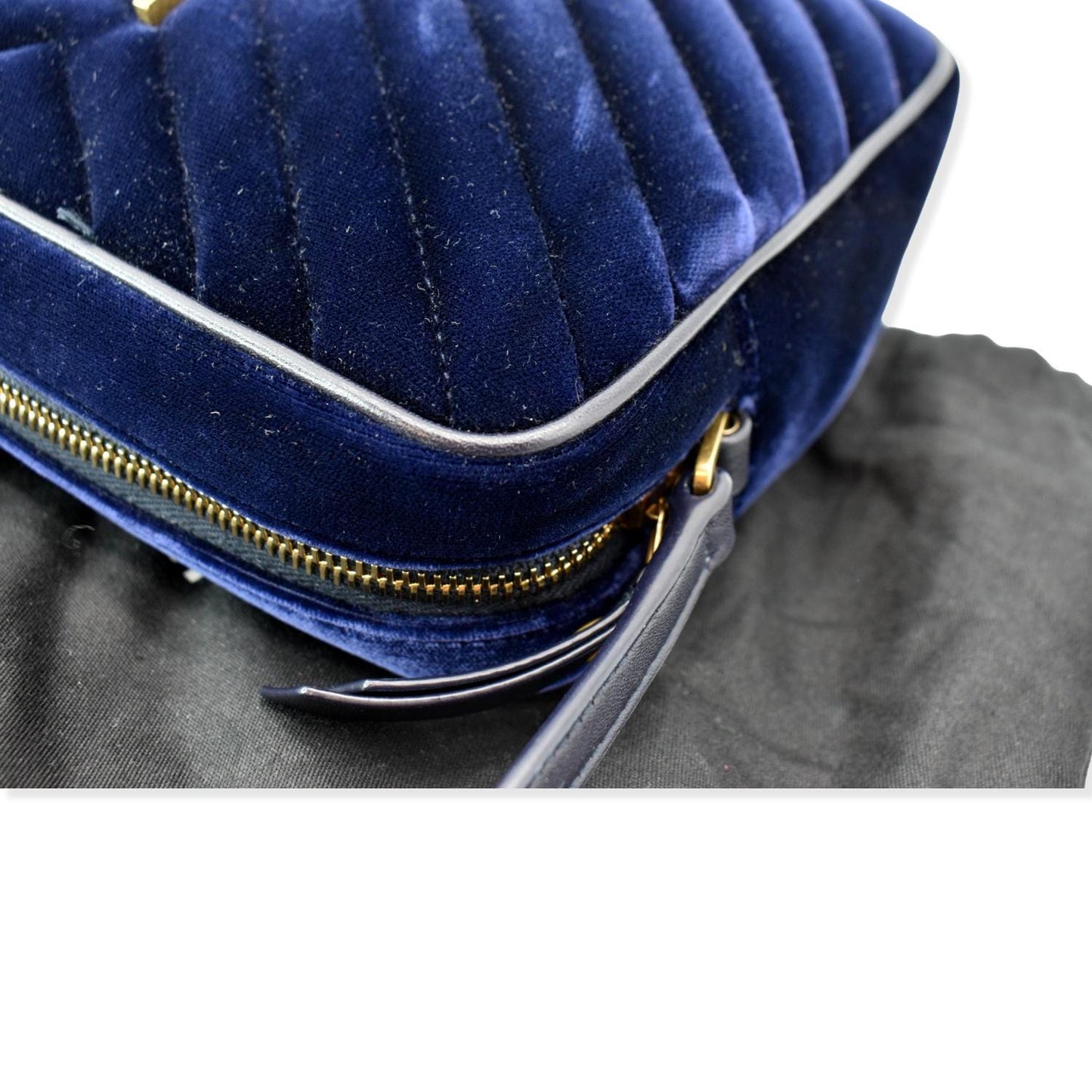 YVES SAINT LAURENT Lou Velvet Camera Crossbody Bag Blue