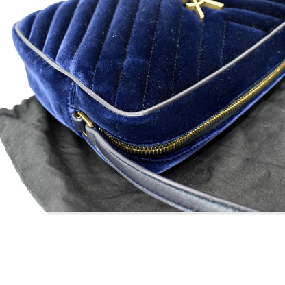 YVES SAINT LAURENT Lou Velvet Camera Crossbody Bag Blue