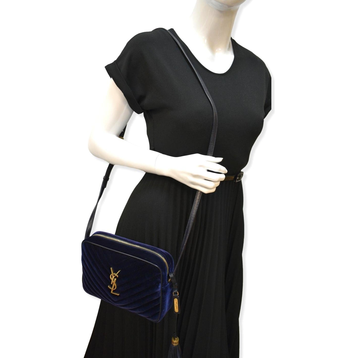 YVES SAINT LAURENT Lou Velvet Camera Crossbody Bag Blue