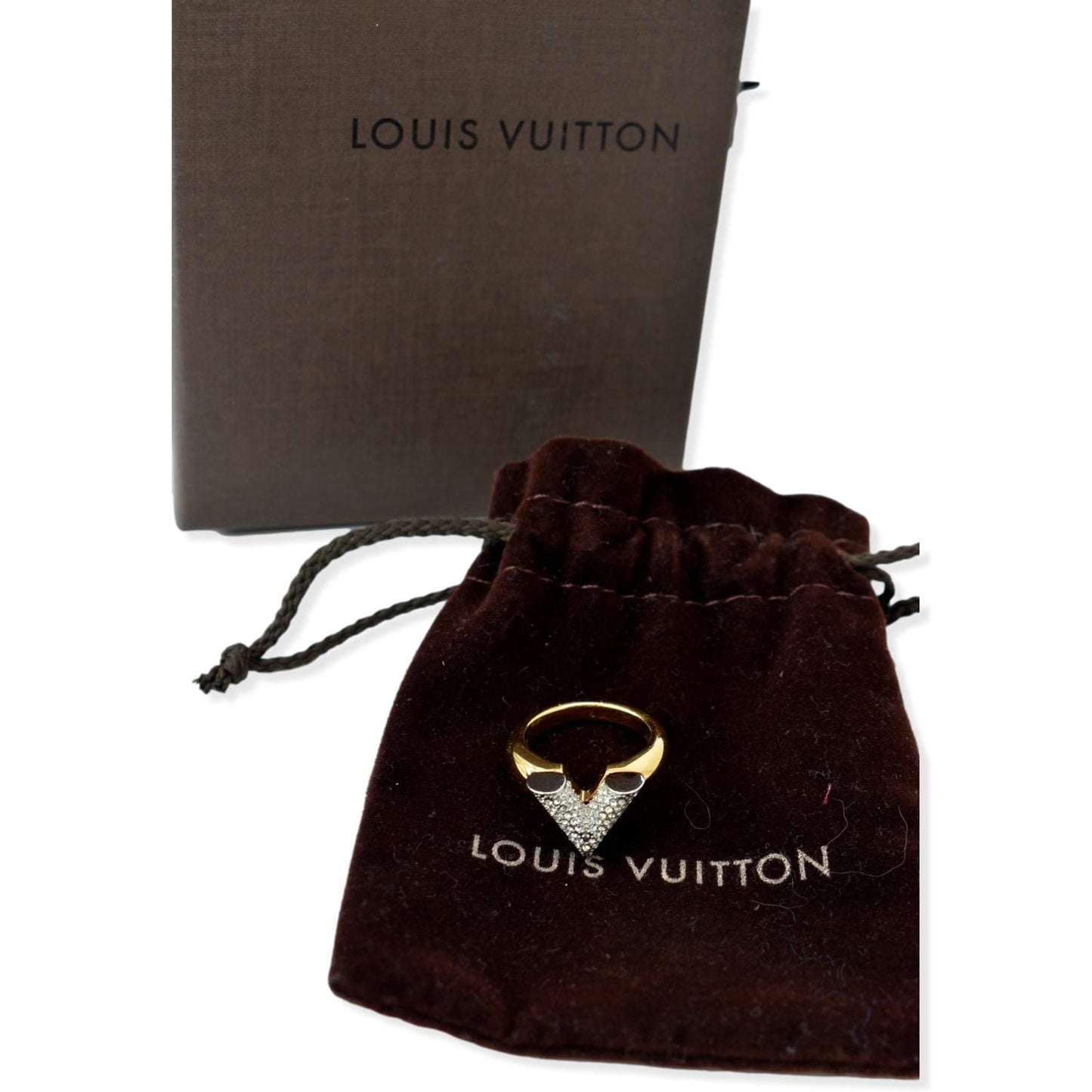 LOUIS VUITTON Crystal Essential V Strass Ring Silver/Gold
